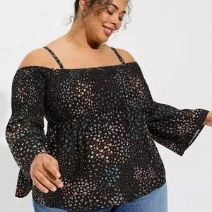 Women's Black Floral Off-Shoulder Top